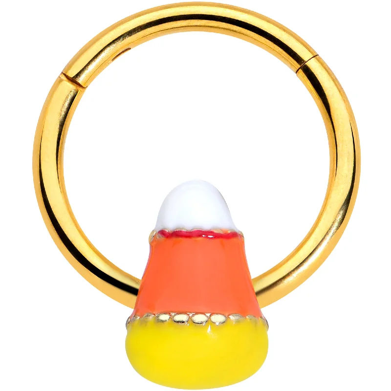 Nose Rings with Textured Surface -16 Gauge 3/8 Gold Tone Candy Corn Halloween Segment Ring Nose Rings with Textured Surface -16 Gauge 3/8 Gold Tone Candy Corn Halloween Segment Ring