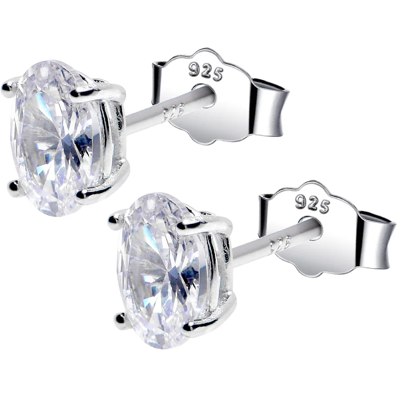 Women's Earrings – Elegant Designs for Every Personality--4mm CZ Oval 925 Sterling Silver April Birthstone Stud Earrings
