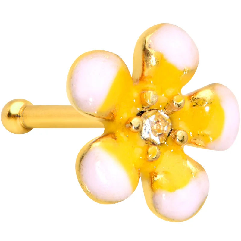 Nose Rings for Everyday Fashion -20 Gauge 1/4 Clear Gem Gold Tone Pretty Little Flower Nose Bone Nose Rings for Everyday Fashion -20 Gauge 1/4 Clear Gem Gold Tone Pretty Little Flower Nose Bone