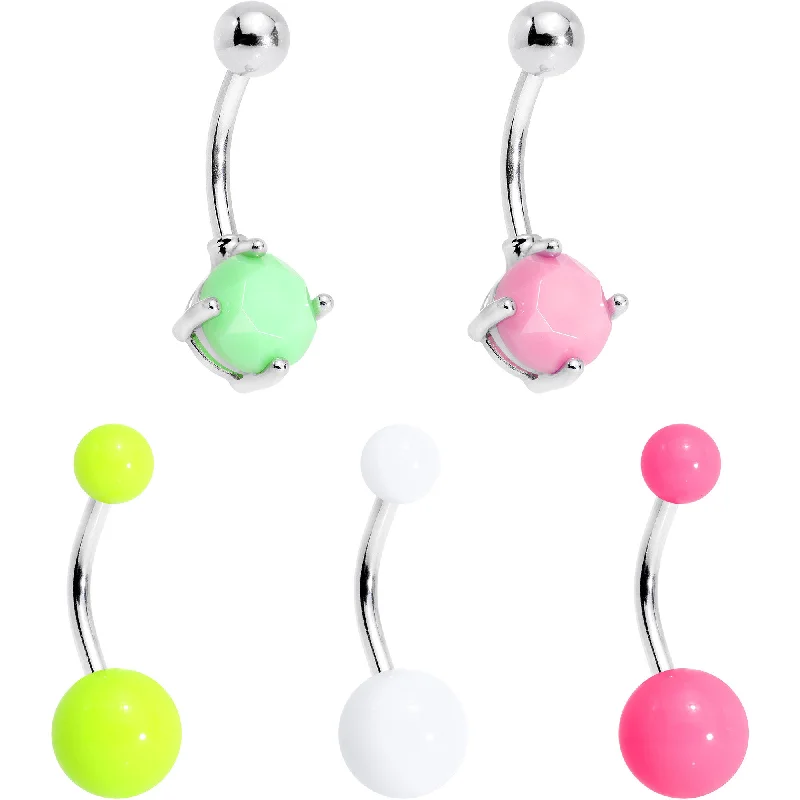 Comfortable Belly Rings for All-Day Wear -Pink Green Yellow Love Me Some Color Belly Ring Set of 5 Comfortable Belly Rings for All-Day Wear -Pink Green Yellow Love Me Some Color Belly Ring Set of 5