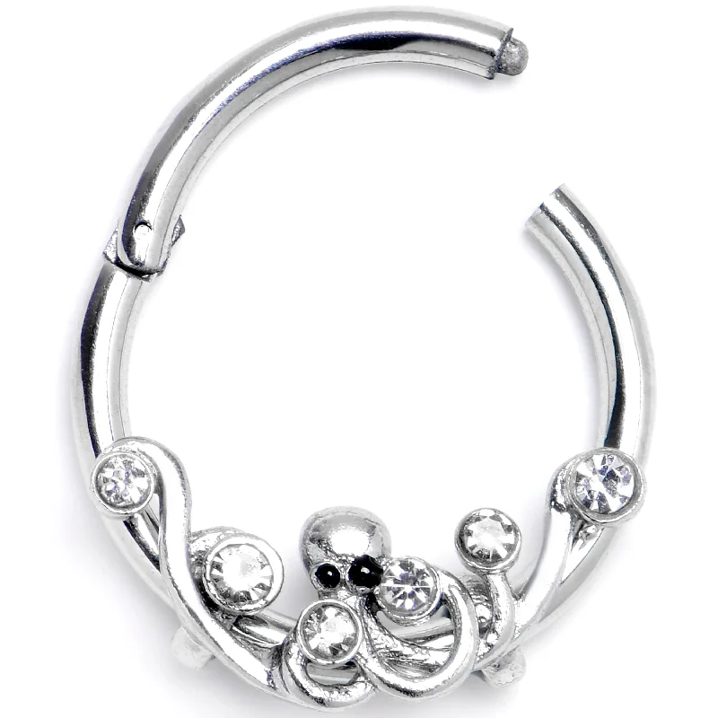 Nose Rings for Delicate Piercings -16 Gauge 3/8 Clear Gem Scrolling Elegance Hinged Segment Ring Nose Rings for Delicate Piercings -16 Gauge 3/8 Clear Gem Scrolling Elegance Hinged Segment Ring