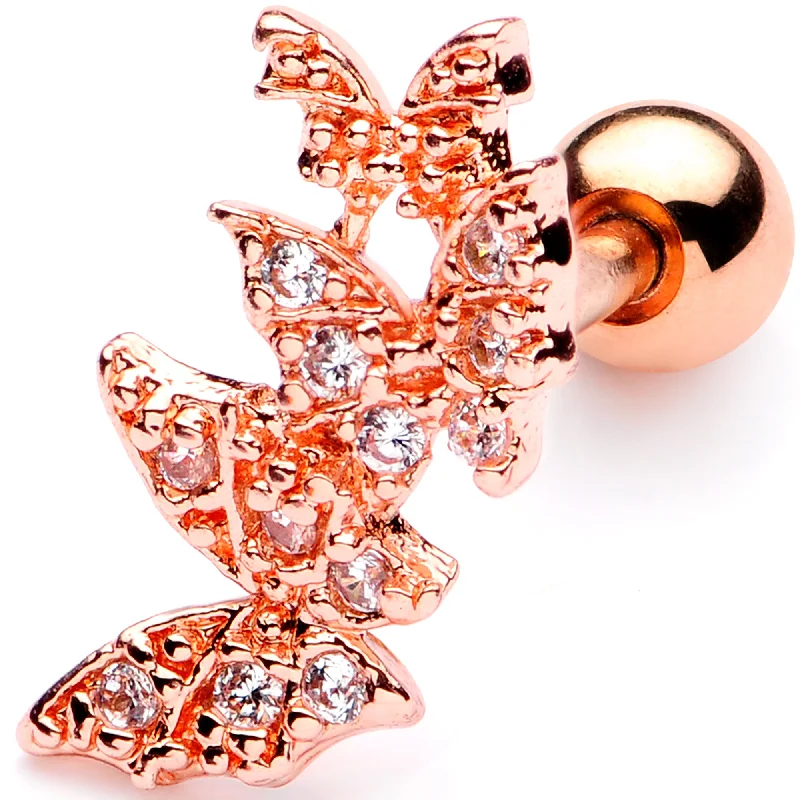 Women's Earrings – Elegant Designs for Every Personality--16 Gauge 1/4 Clear CZ Gem Rose Gold Tone Butterfly Trio Cartilage Tragus