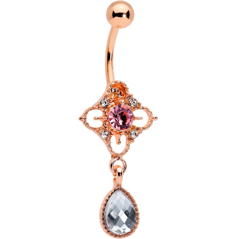 Stunning Belly Rings with Timeless Shine -Clear Grey Purple Gem Rose Gold Tone Rhombus Dangle Belly Ring Stunning Belly Rings with Timeless Shine -Clear Grey Purple Gem Rose Gold Tone Rhombus Dangle Belly Ring