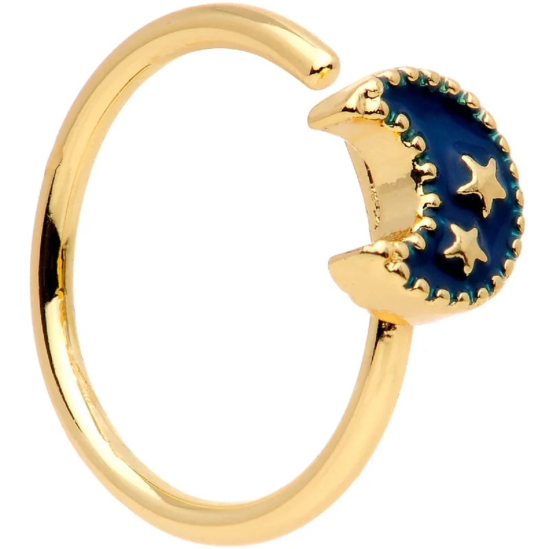 Nose Rings for Daily Wear -20 Gauge 5/16 Gold Tone Blue Crescent Moon and Stars Nose Hoop Nose Rings for Daily Wear -20 Gauge 5/16 Gold Tone Blue Crescent Moon and Stars Nose Hoop