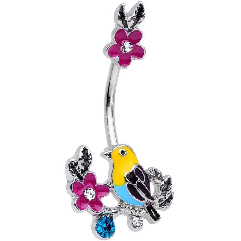 Comfortable Belly Rings with Polished Finish -Aqua Clear Gem Bird Flower Butterfly Double Mount Belly Ring Comfortable Belly Rings with Polished Finish -Aqua Clear Gem Bird Flower Butterfly Double Mount Belly Ring