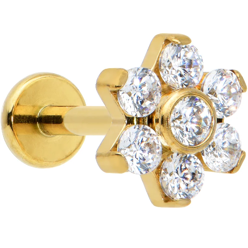 Simple Lip Rings with Shiny Finish16 Gauge 5/16 Clear CZ Gem Gold Hue G23 Titanium Flower Labret Tragus Simple Lip Rings with Shiny Finish16 Gauge 5/16 Clear CZ Gem Gold Hue G23 Titanium Flower Labret Tragus