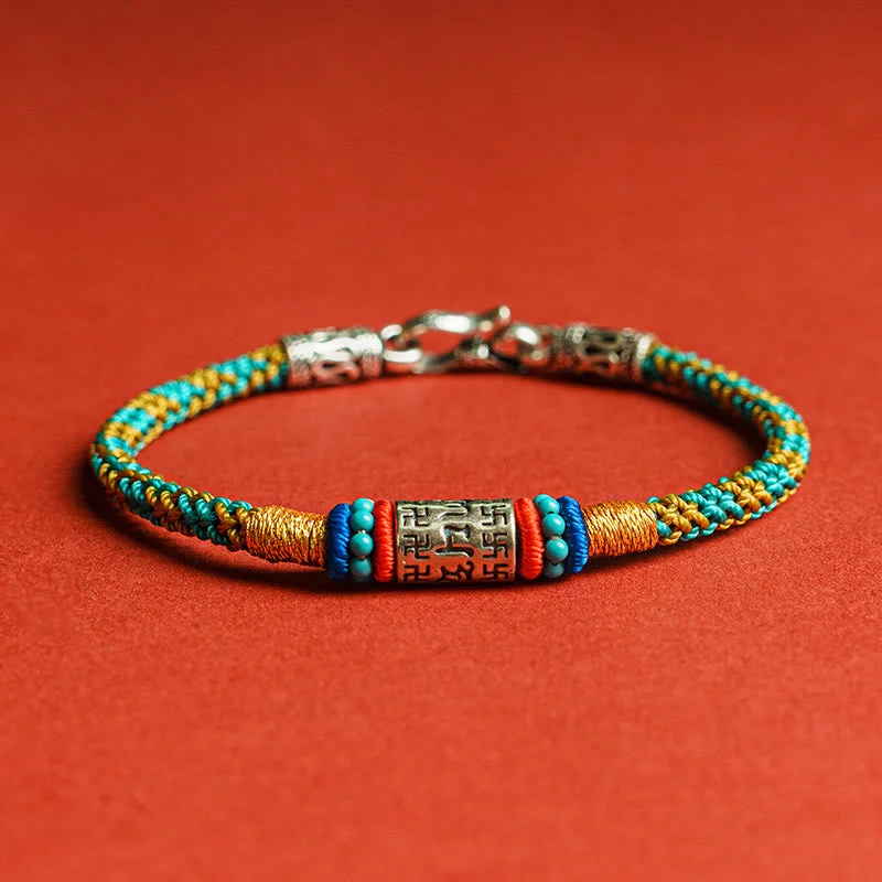 High-Quality Men's Bracelets for Special Gifts-Buddha Stones Colorful String Six True Words 925 Silver Focus Bracelet High-Quality Men's Bracelets for Special Gifts-Buddha Stones Colorful String Six True Words 925 Silver Focus Bracelet