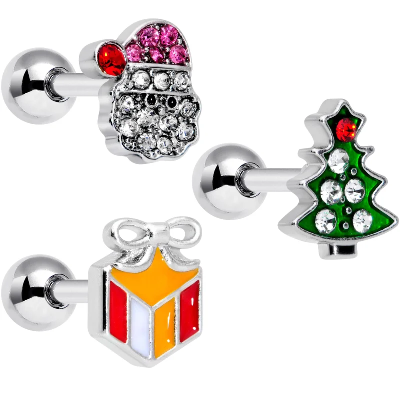 Women's Earrings – Elegant Designs for Every Personality--16 Gauge 1/4 Clear Red Gem Santa Christmas Cartilage Tragus Set of 3 Women's Earrings – Elegant Designs for Every Personality--16 Gauge 1/4 Clear Red Gem Santa Christmas Cartilage Tragus Set of 3
