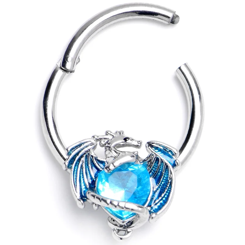 Women's Earrings – Elegant Designs for Every Personality--16 Gauge 3/8 Blue Gem Heart of Dragon Hinged Segment Ring Women's Earrings – Elegant Designs for Every Personality--16 Gauge 3/8 Blue Gem Heart of Dragon Hinged Segment Ring