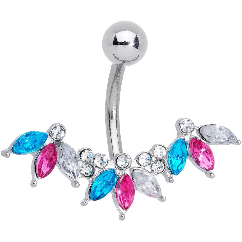 Trendy Belly Rings for Special Fashion -Pink Clear Aqua Gem Comely Clusters Belly Ring Trendy Belly Rings for Special Fashion -Pink Clear Aqua Gem Comely Clusters Belly Ring