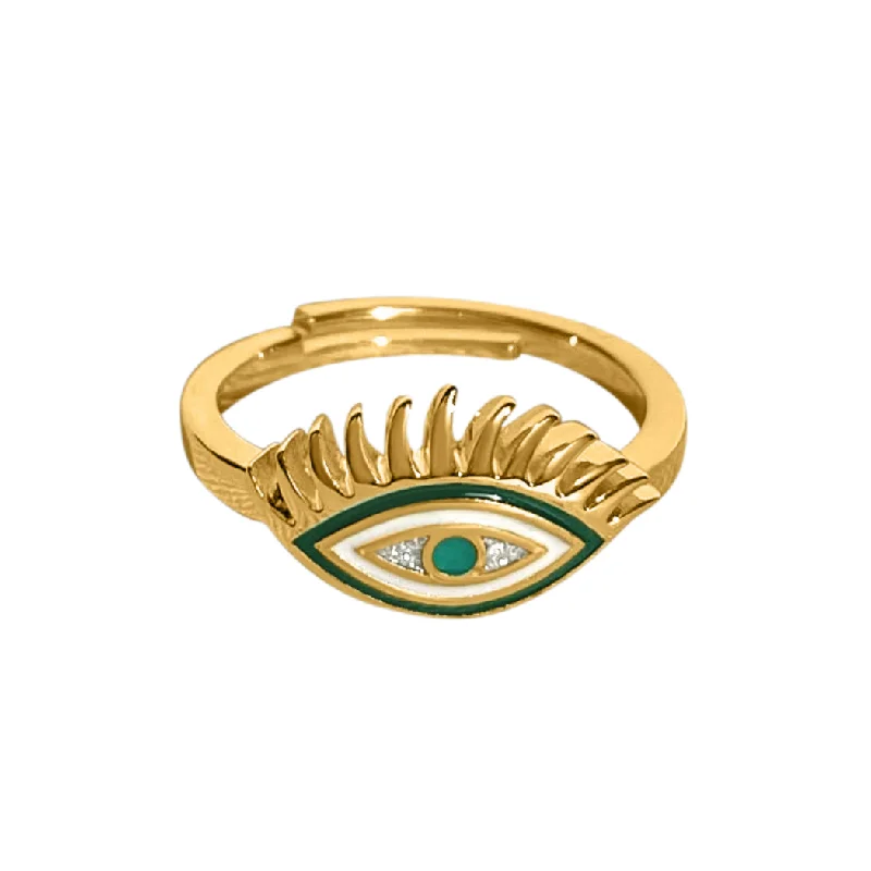 Chic Women's Rings for Fashion-Forward Looks-Evil Eye Ring (Intuition) - Gold