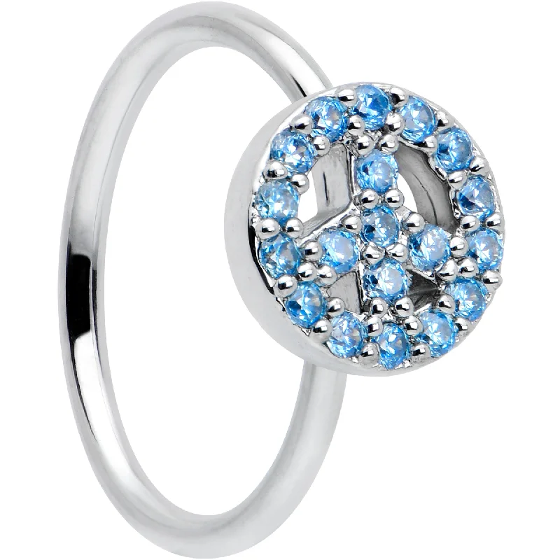 Fancy Nose Rings -20 Gauge 5/16 Blue Gem Retro Peace Sign Seamless Nose Hoop