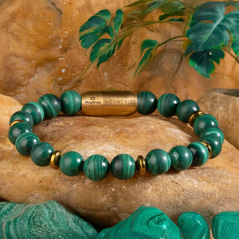 Casual Bracelets for Men with Leather Bands-Prosperity Malachite Natural Stone Bracelet with MagSnap 2 Casual Bracelets for Men with Leather Bands-Prosperity Malachite Natural Stone Bracelet with MagSnap 2