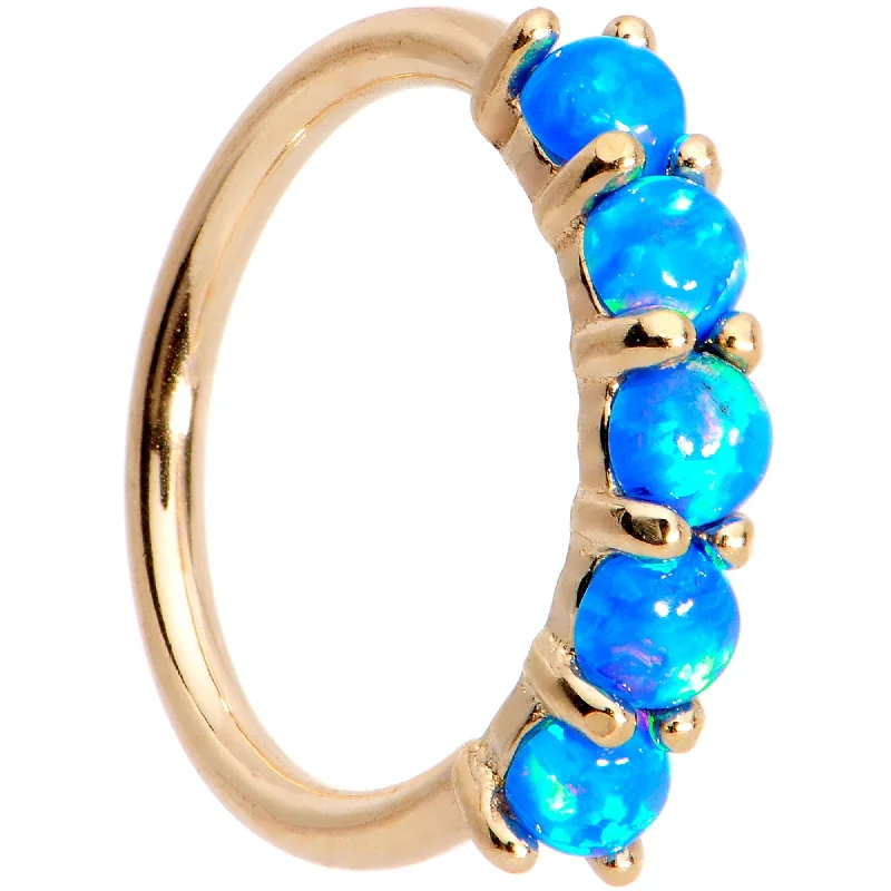 Nose Rings for Sensitive Skin -18 Gauge Blue Synthetic Opal 14kt Yellow Gold Seamless Circular Ring Nose Rings for Sensitive Skin -18 Gauge Blue Synthetic Opal 14kt Yellow Gold Seamless Circular Ring