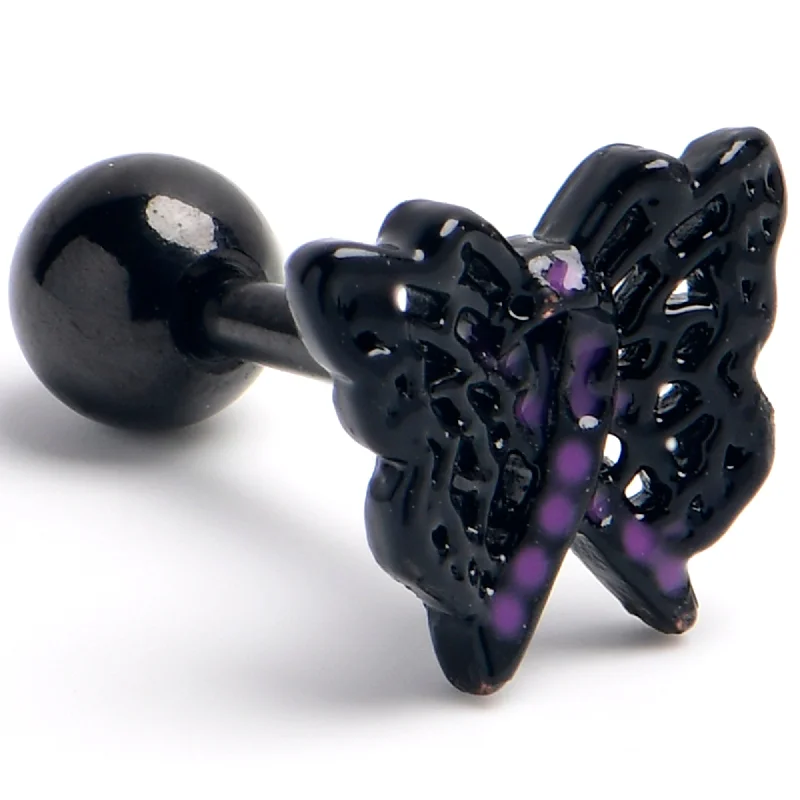 Women's Earrings – Elegant Designs for Every Personality--16 Gauge 1/4 Black Purple Beauty in Flight Butterfly Cartilage Earring Women's Earrings – Elegant Designs for Every Personality--16 Gauge 1/4 Black Purple Beauty in Flight Butterfly Cartilage Earring