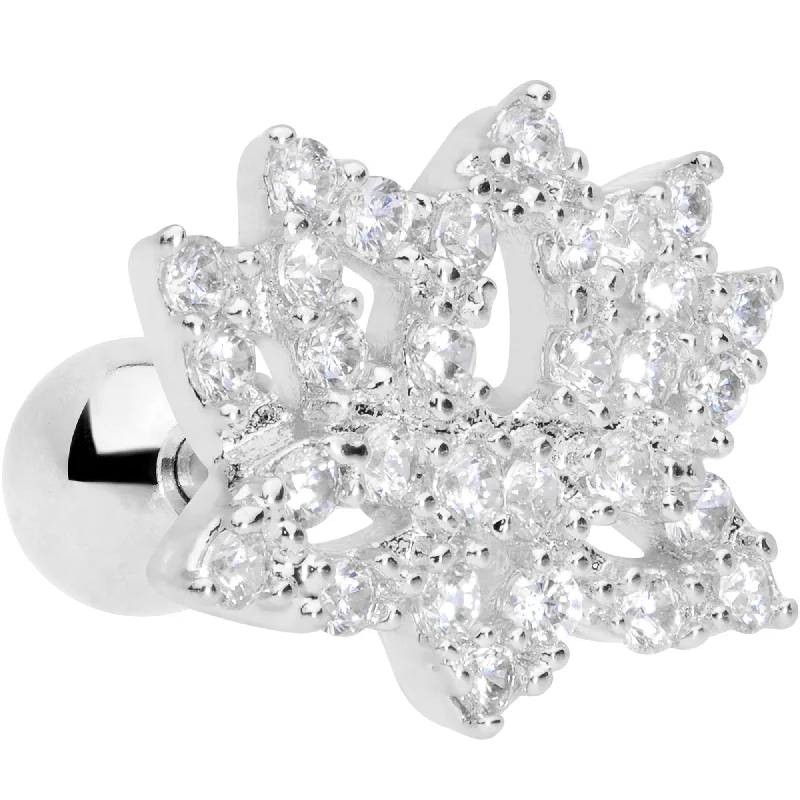Women's Earrings – Elegant Designs for Every Personality--16 Gauge 1/4 Clear CZ Gem Lotus Flower Cartilage Tragus
