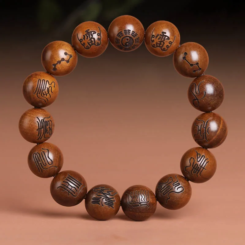 Women's Bangles with Elegant Stone Settings-Buddha Stones Lightning Struck Jujube Wood Yin Yang Bagua Taoist Taboo Scripture Symbol Engraved Luck Bracelet Women's Bangles with Elegant Stone Settings-Buddha Stones Lightning Struck Jujube Wood Yin Yang Bagua Taoist Taboo Scripture Symbol Engraved Luck Bracelet