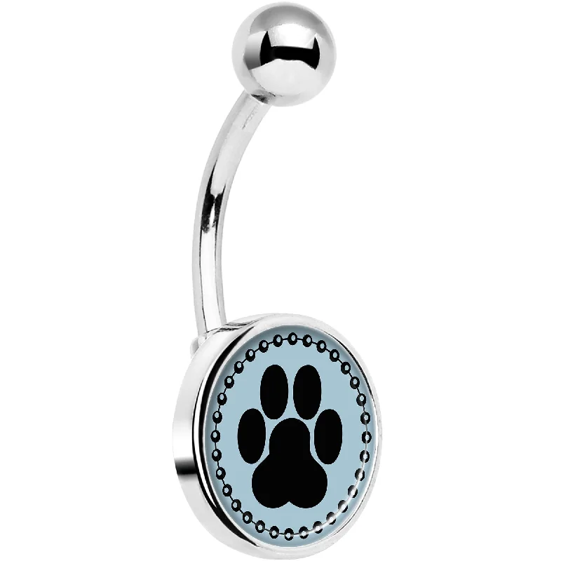 Beautiful Belly Rings for Stunning Style -Black on Blue Paw Print Belly Ring