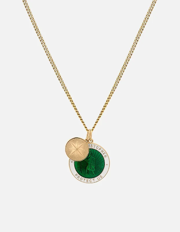 Exclusive Men's Necklaces & Pendants for the Modern Gentleman-Saint Christopher Surf Necklace, Gold/Emerald Green/White Exclusive Men's Necklaces & Pendants for the Modern Gentleman-Saint Christopher Surf Necklace, Gold/Emerald Green/White