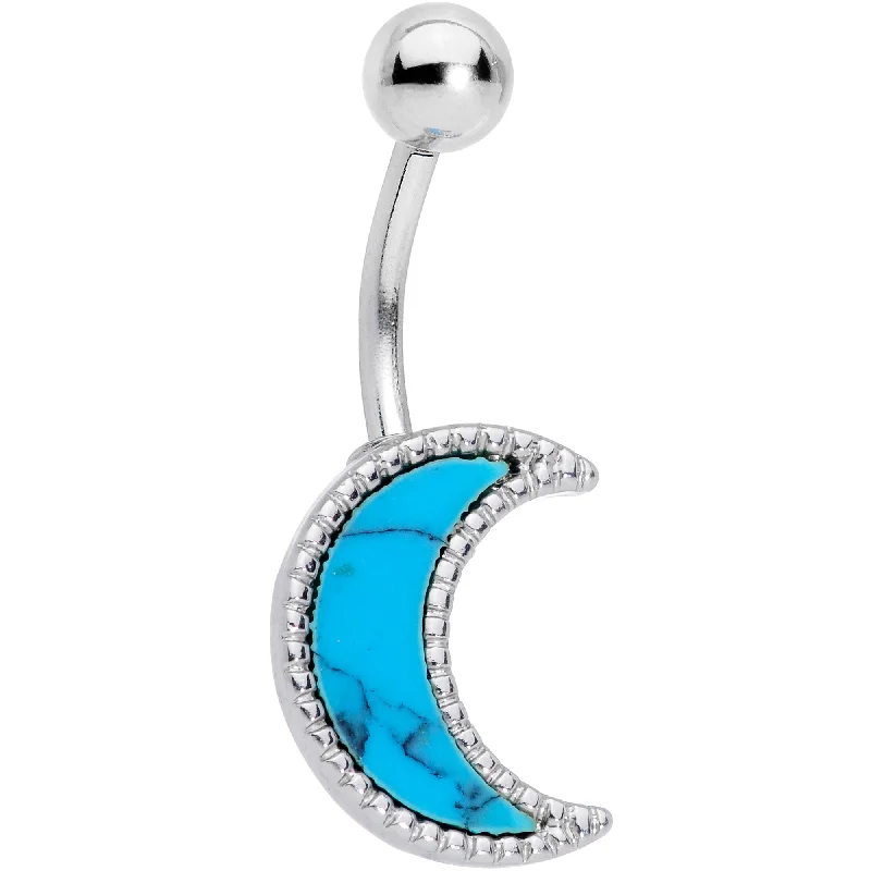 Elegant Belly Rings with Glittering Gems -Faux Turquoise Crescent Moon Belly Ring