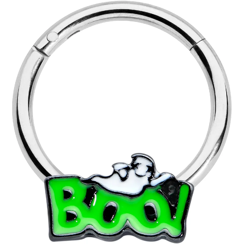 Nose Rings with Chic Detailing -16 Gauge 3/8 Green Boo Smile Ghost Halloween Hinged Segment Ring Nose Rings with Chic Detailing -16 Gauge 3/8 Green Boo Smile Ghost Halloween Hinged Segment Ring