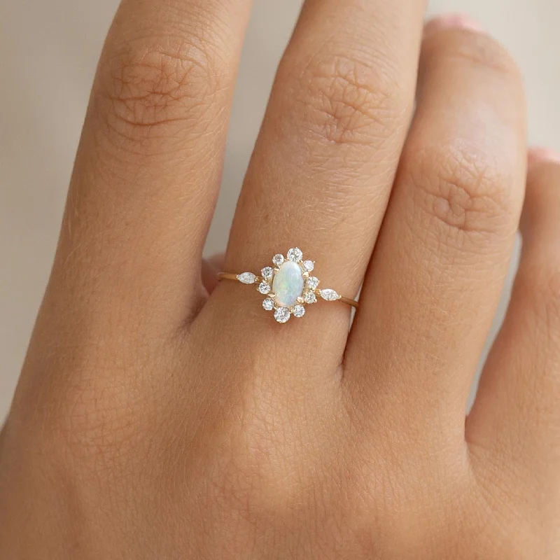 Chic Women's Rings for Fashion-Forward Looks-Sunburst Opal Halo Ring - Solana