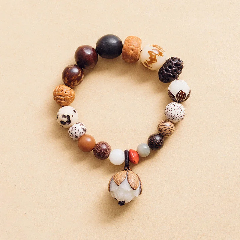 Statement Bracelets for Men-Buddha Stones Bodhi Seed Lotus Wisdom Peace Wrist Mala Bracelet