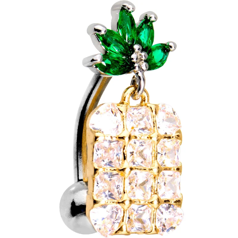 Sparkling Belly Rings for Extra Glamour -Clear Green Gem Princess Pineapple Top Mount Belly Ring Sparkling Belly Rings for Extra Glamour -Clear Green Gem Princess Pineapple Top Mount Belly Ring