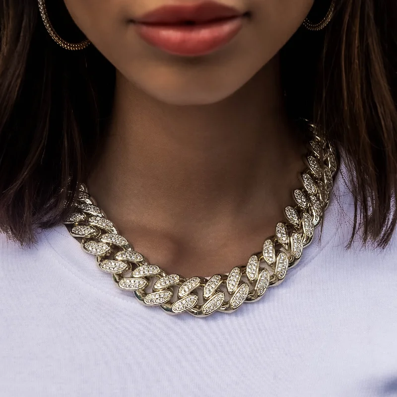 Shop Classic Women's Necklaces & Pendants with a Modern Twist-Diamond Cuban Link Necklace in Yellow Gold- 19mm Shop Classic Women's Necklaces & Pendants with a Modern Twist-Diamond Cuban Link Necklace in Yellow Gold- 19mm