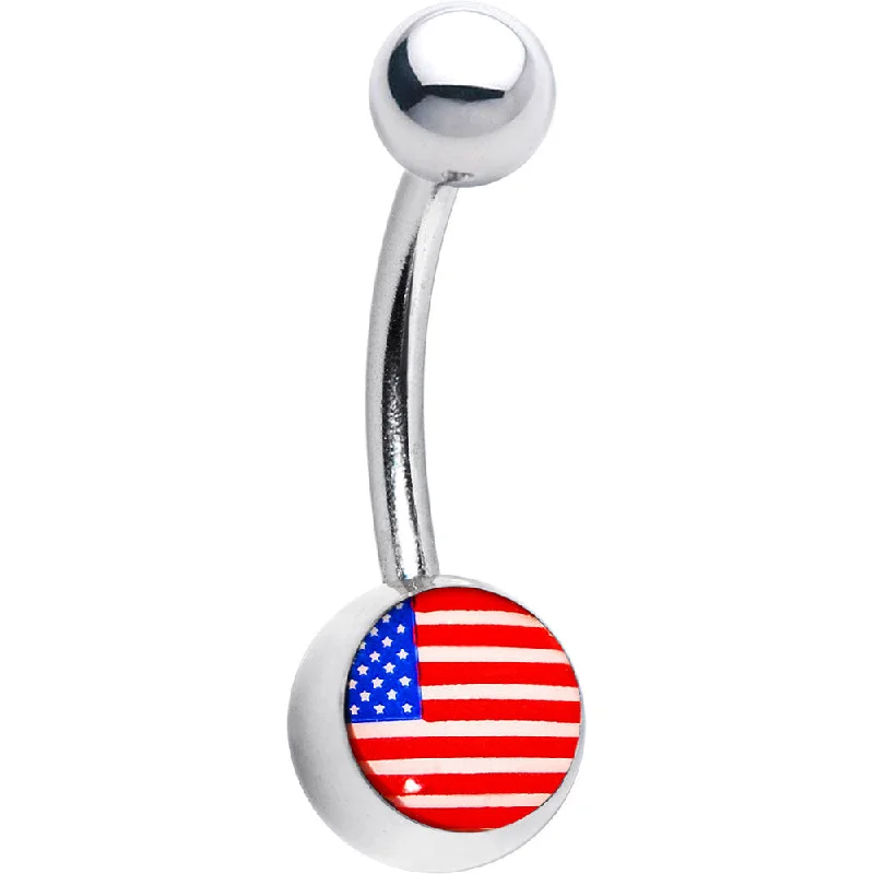 Comfortable Belly Rings with Stunning Detail -Stainless Steel American Flag Logo Belly Ring