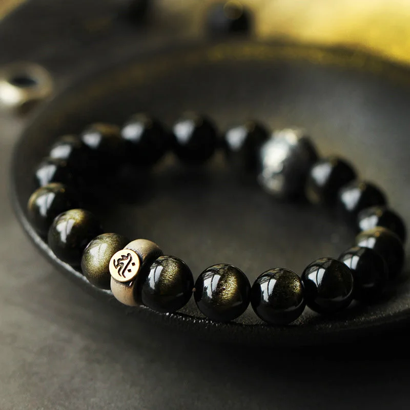 Sleek Bracelets for Men-Buddha Stones Chinese Zodiac Natal Buddha Obsidian Purification Bracelet Sleek Bracelets for Men-Buddha Stones Chinese Zodiac Natal Buddha Obsidian Purification Bracelet