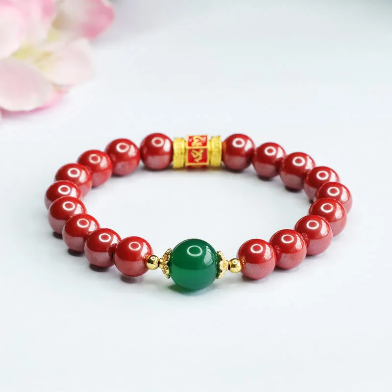 Beaded Chain Bracelets for Men-Buddha Stones Natural Cinnabar Green Agate Om Mani Padme Hum Pattern Blessing Bracelet Beaded Chain Bracelets for Men-Buddha Stones Natural Cinnabar Green Agate Om Mani Padme Hum Pattern Blessing Bracelet