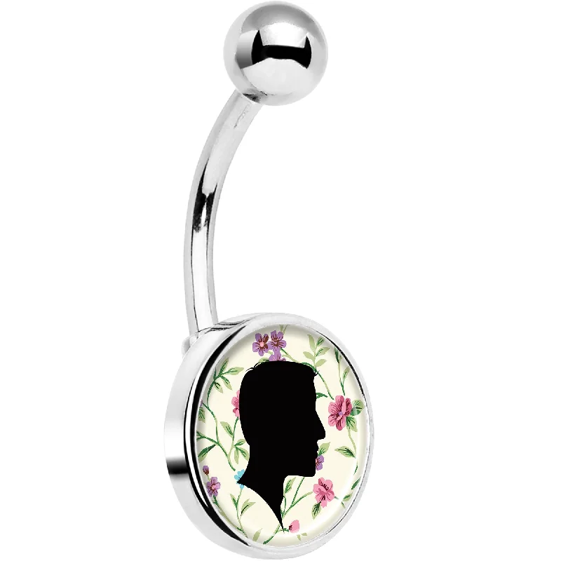 Comfortable Belly Rings for Long-Wear Fashion -Man Floral Silhouette Belly Ring