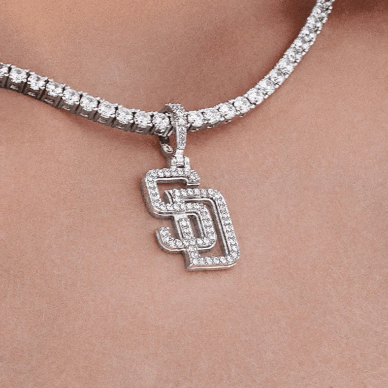 Shop Classic Women's Necklaces & Pendants with a Modern Twist-San Diego Padres Official MLB Micro Logo Pendant in White Gold Shop Classic Women's Necklaces & Pendants with a Modern Twist-San Diego Padres Official MLB Micro Logo Pendant in White Gold
