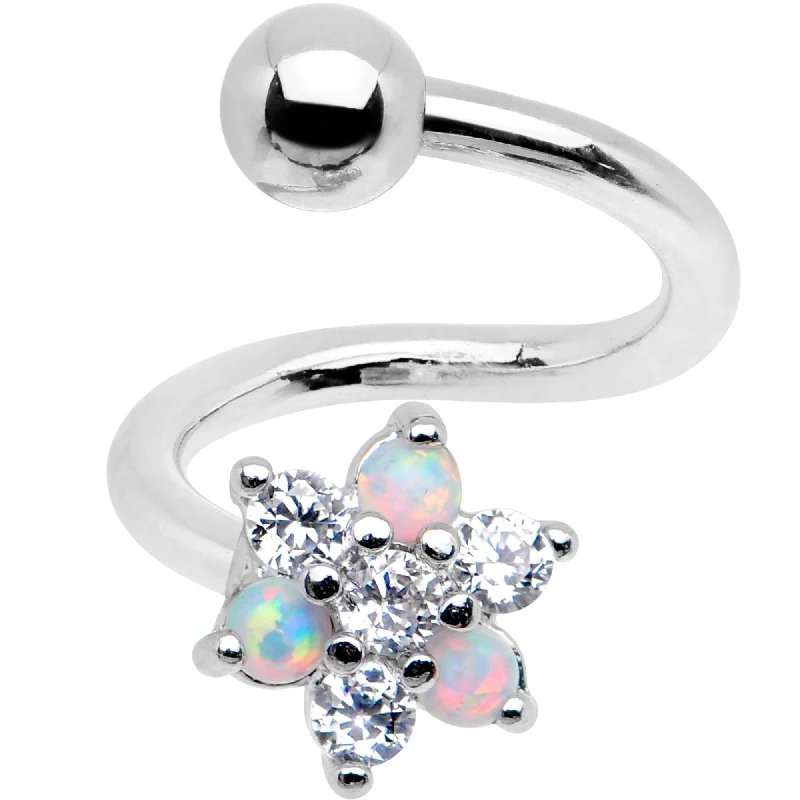 Designer Belly Rings for Exclusive Looks -White Synthetic Opal Snowflake Spiral Twister Belly Ring Designer Belly Rings for Exclusive Looks -White Synthetic Opal Snowflake Spiral Twister Belly Ring