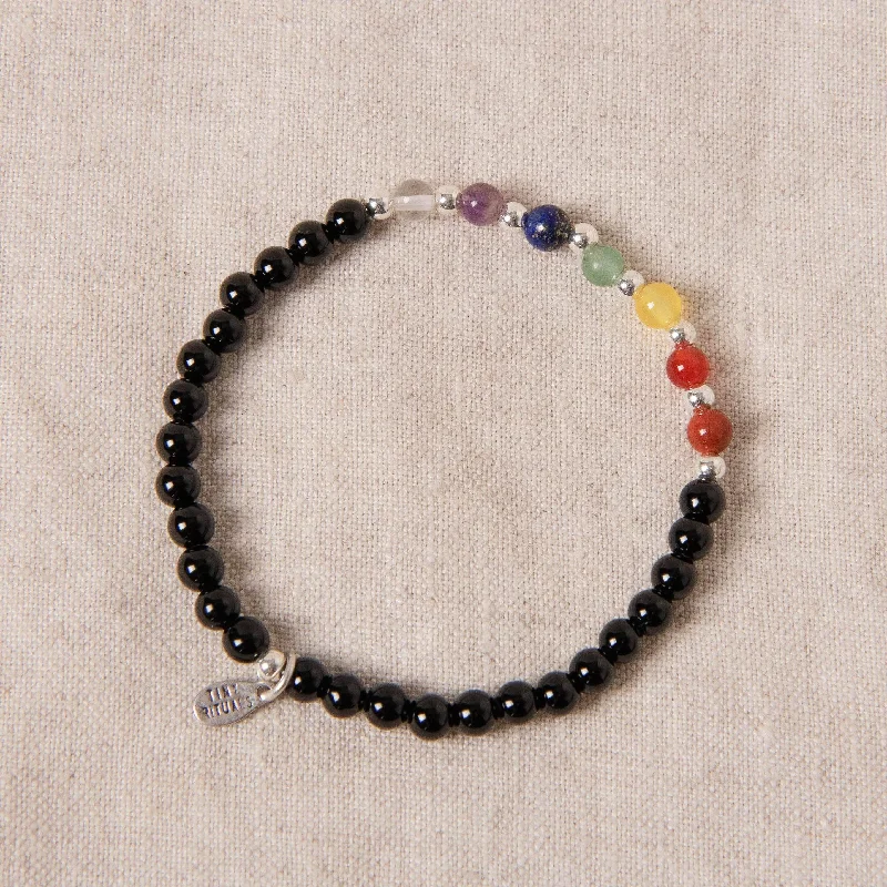 Luxury Silver Bangles for Women-Black Onyx Seven Chakra Energy Bracelet