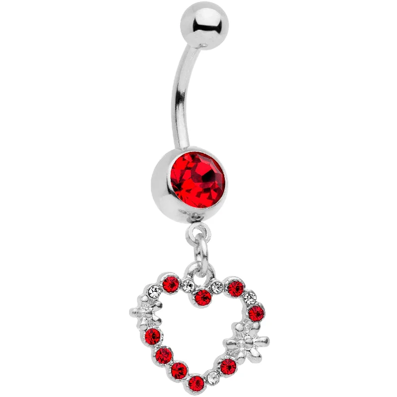 Beautiful Belly Rings with Radiant Stones -Clear Red Gem Valentine Flower Burst Heart Dangle Belly Ring Beautiful Belly Rings with Radiant Stones -Clear Red Gem Valentine Flower Burst Heart Dangle Belly Ring
