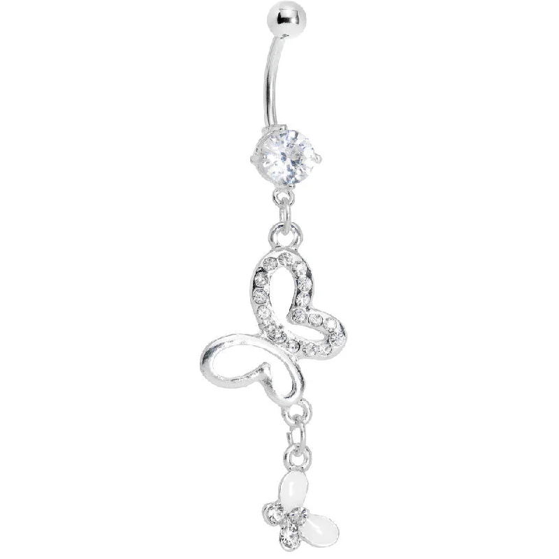Comfortable Belly Rings with Unique Touch -Crystalline Gem Butterfly Duo Belly Ring
