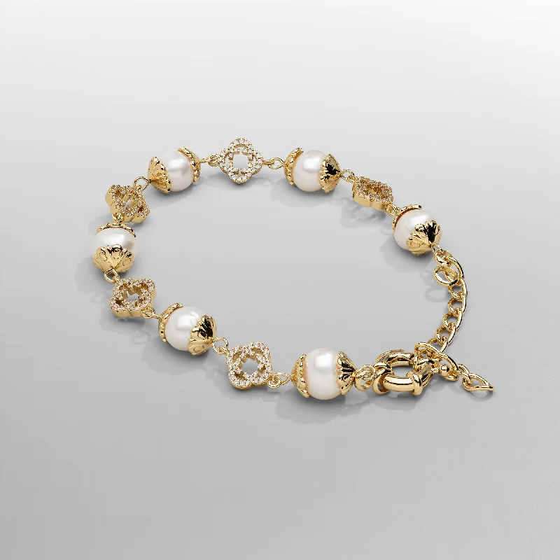 Charm Bracelets with Unique Features for Men-Filigree Real Pearl Bracelet (Gold)