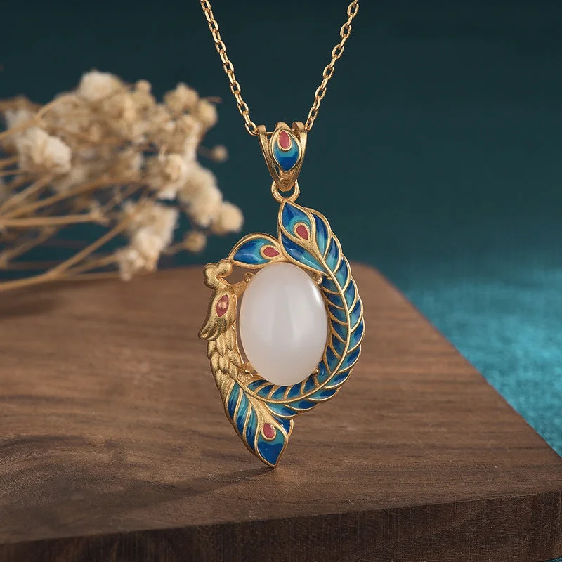 Shop Classic Women's Necklaces & Pendants with a Modern Twist-Buddha Stones White Jade Peacock Copper Blessing Necklace Pendant Shop Classic Women's Necklaces & Pendants with a Modern Twist-Buddha Stones White Jade Peacock Copper Blessing Necklace Pendant