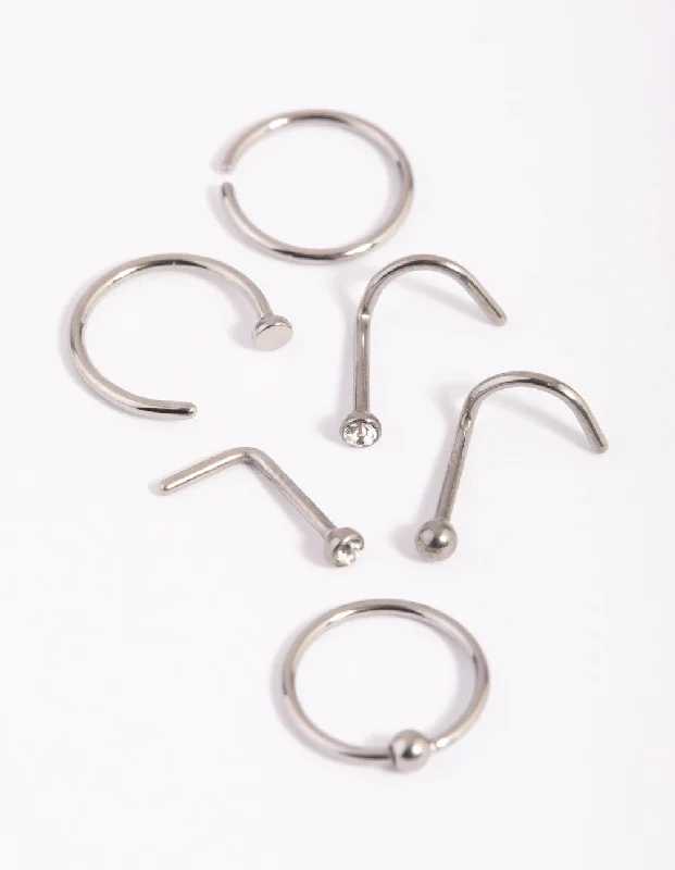 Bold Nose Rings -Titanium Mix & Match Nose Stud 6-Pack