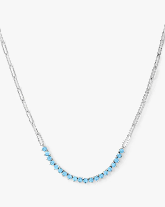 Shop Classic Women's Necklaces & Pendants with a Modern Twist-Not Your Basic Samantha Tennis Necklace - Silver|Blue Opal Shop Classic Women's Necklaces & Pendants with a Modern Twist-Not Your Basic Samantha Tennis Necklace - Silver|Blue Opal