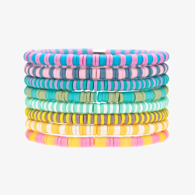 Vintage Inspired Bangles for Women-Vacation Vibes Bright Stretch Bracelet Set of 8