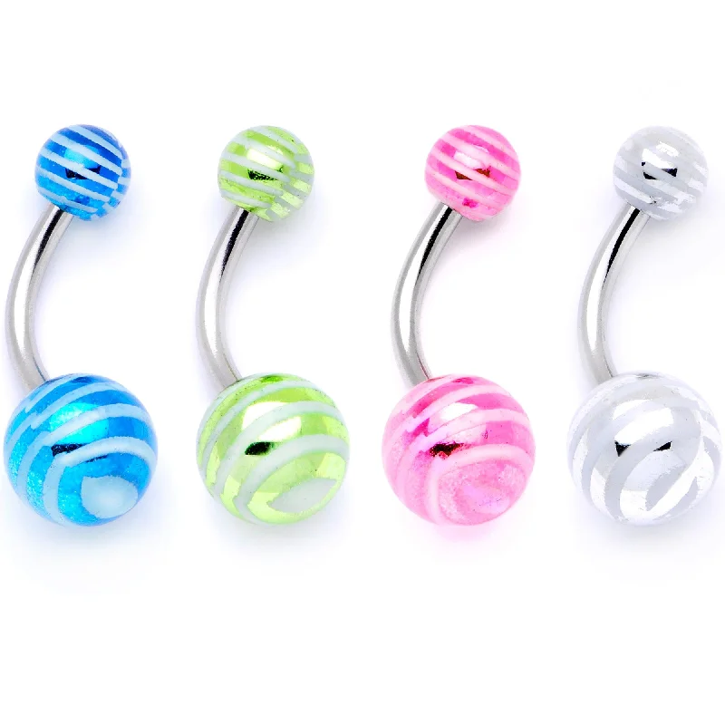 Beautiful Belly Rings with Dazzling Shine -Pastel Stripes Party Pack Belly Ring Set of 4 Beautiful Belly Rings with Dazzling Shine -Pastel Stripes Party Pack Belly Ring Set of 4