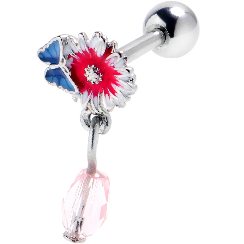 Women's Earrings – Elegant Designs for Every Personality--16 Gauge 1/4 Pink Gem Passion Flower Butterfly Cartilage Tragus Earring Women's Earrings – Elegant Designs for Every Personality--16 Gauge 1/4 Pink Gem Passion Flower Butterfly Cartilage Tragus Earring