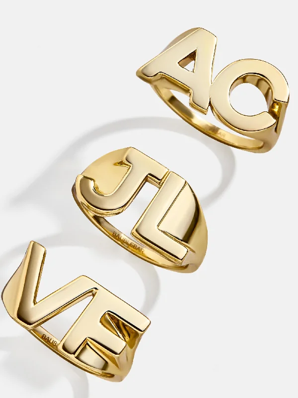 Chic Women's Rings for Fashion-Forward Looks-18K Gold Double Initial Custom Block Ring - Gold Chic Women's Rings for Fashion-Forward Looks-18K Gold Double Initial Custom Block Ring - Gold