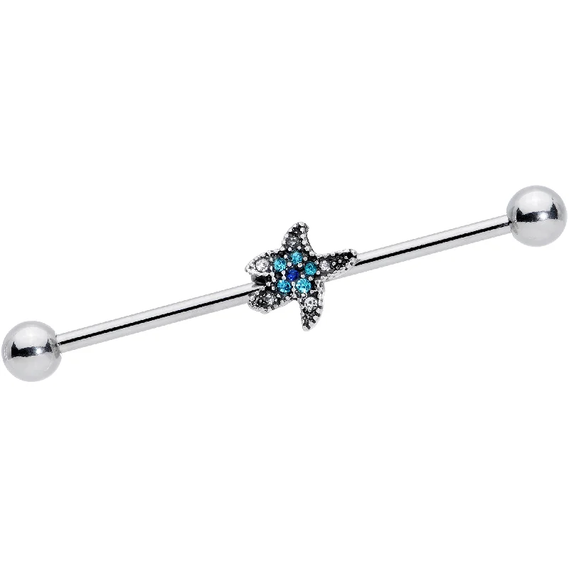 Women's Earrings – Elegant Designs for Every Personality--14 Gauge Aqua Blue Clear Gem Starfish Industrial Barbell 38mm Women's Earrings – Elegant Designs for Every Personality--14 Gauge Aqua Blue Clear Gem Starfish Industrial Barbell 38mm