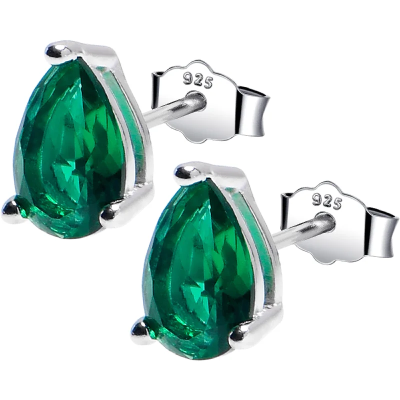 Women's Earrings – Elegant Designs for Every Personality--5mm CZ  Pear 925 Sterling Silver May Birthstone Stud Earrings