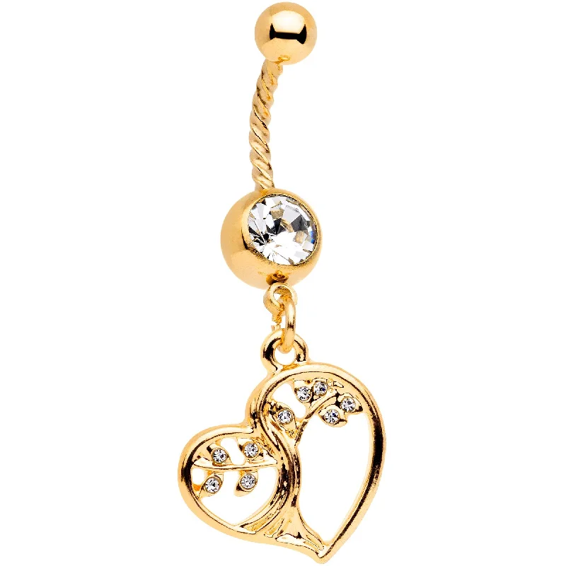 Stylish Belly Rings for Creative Fashion -Clear Gem Gold Tone Tree of Love Twisted Dangle Belly Ring Stylish Belly Rings for Creative Fashion -Clear Gem Gold Tone Tree of Love Twisted Dangle Belly Ring