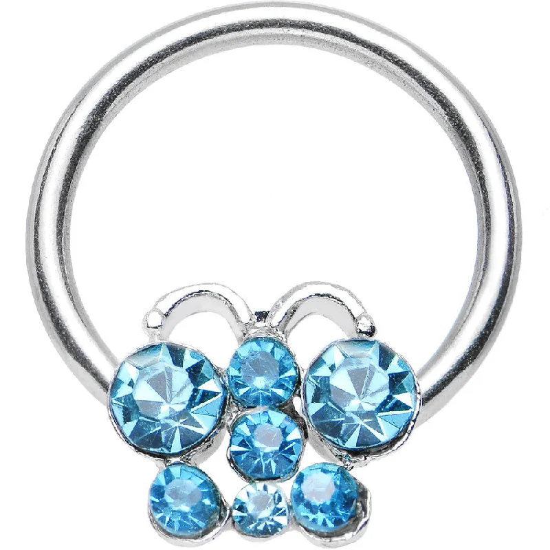 Classic Lip Rings with Simple Elegance14 Gauge 7/16 Aqua Gem Brilliant Butterfly BCR Captive Ring Classic Lip Rings with Simple Elegance14 Gauge 7/16 Aqua Gem Brilliant Butterfly BCR Captive Ring